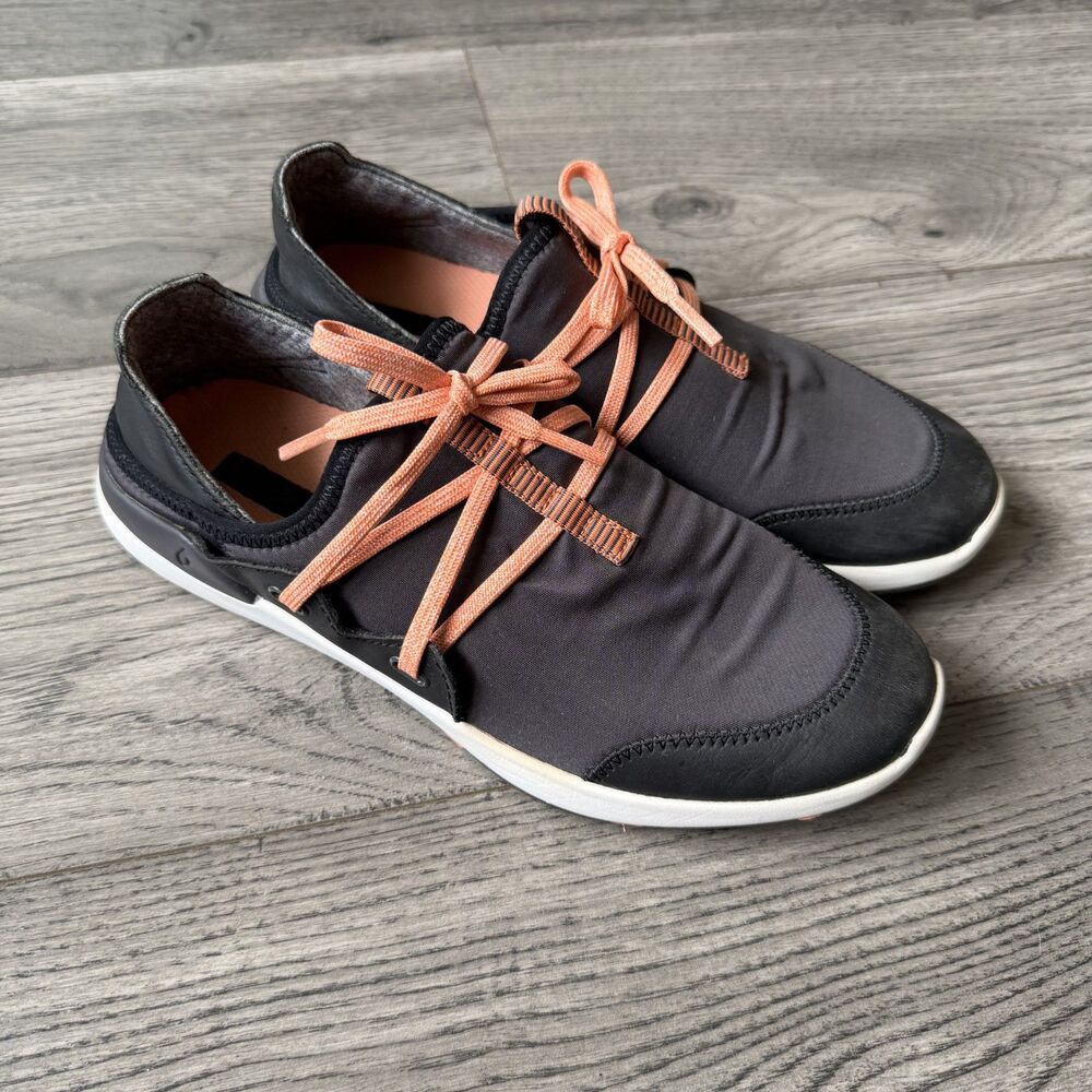 OluKai Mikili Waterproof Slip On Sneakers Black Coral Orange Women's Size 8